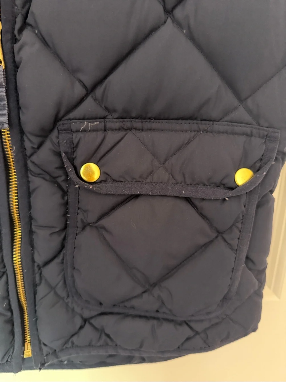 J. Crew Navy Quilted Vest with Yellow Zipper Accents